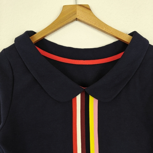 Boden Ribbed Cotton Striped Blouse Tunic 3/4 Sleeves In Navy Blue Size Small - Picture 5 of 11